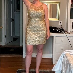 THEIA yellow flower beaded dress